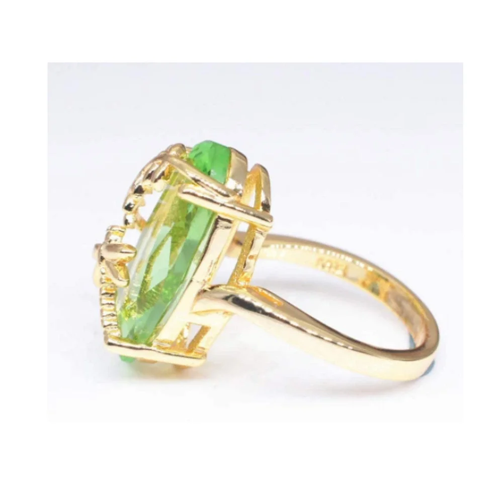 Dragonfly Green Gold Cocktail Ring Big Crystal Statement Ring Reduced Shipping! - Picture 7 of 7